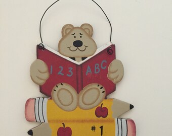 Wood Bear Cutout, #1 Teacher Ornament, School Theme Ornament, Gift Tag, DIY Teacher Project, #1 Teacher