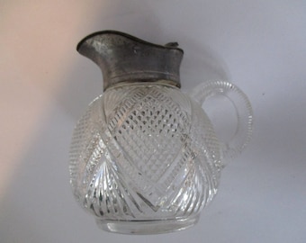 Cut Glass Syrup Pitcher with Metal top ~ Syrup Pitcher with Original Metal Top