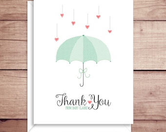 Umbrella Baby Shower Note Cards - Baby Shower Folded Note Cards - Baby Stationery - Baby Shower Thank You Notes - Umbrella Note Cards