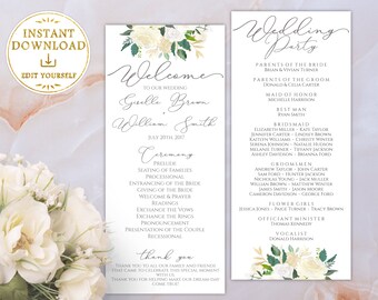 wedding program template wedding programs editable marsala