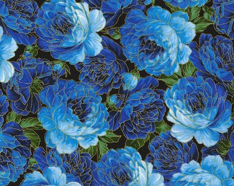 Blue Packed Roses Enchanted Chong-A Hwang Timeless Treasures Fabric