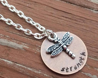 Strength Necklace with Dragonfly Charm