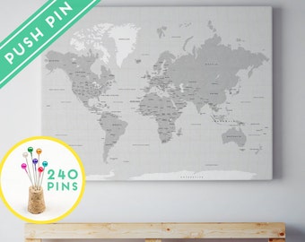 large world map canvas rustic gray color countries capitals usa canada states