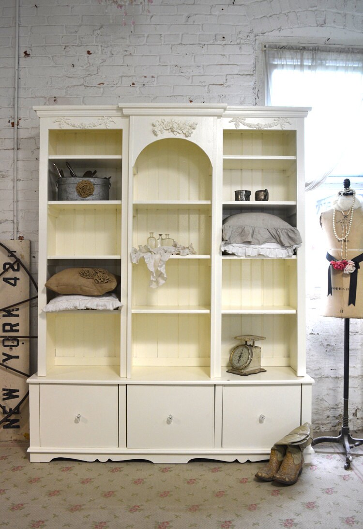 Painted Cottage Chic Shabby White Handmade Bookcase / Display