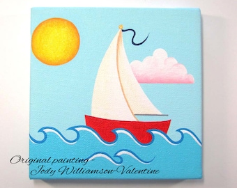 Sailboat Original Canvas Art - Painted by Jody Williamson-Valentine