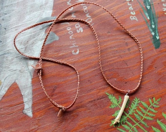 Rabbit bone necklace - real domestic rabbit foot bone on hand-braided adjustable cord in black, natural, or red-brown