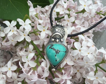 Boho Turquoise Pendant, silver pendant, boho jewelry, southwestern pendant