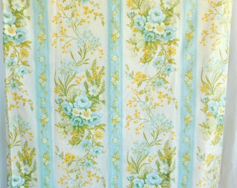Vintage Twin Single Flat Sheet - St. Marys of New York - 50/50 Cotton Polyester No Iron Percale - Floral Flowers - Yellow Blue Green