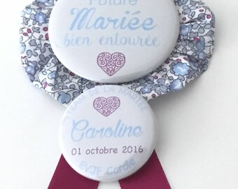 Customizable bachelorette party KIT 6 38MM badges + 1 liberty blue 56 mm roundel