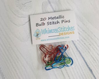 Metallic Bulb Stitch Pins - pack of 20, Red, Green, Blue & Copper - Knitters Stitch Pins/Stitch Markers, Calabash Pins, Gourd Pins SP0006