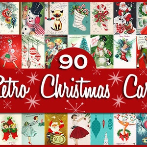 90 Retro Vintage Christmas Card Fronts / Each Card 10" Long or Wide / INSTANT DIGITAL DOWNLOAD / Tags: Clipart Clip Art Navidad Noel Santa