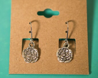Pansy Flower Silver Earrings