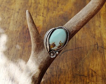 Royston Turquoise Feather Leaf Sterling Silver Gem Stone Southwestern Statement Oversized Ring Size 8