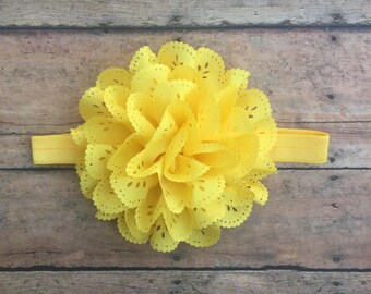 Yellow Flower Headband - Yellow Eyelet Flower Hair Clip - Elastic Headband - Yellow Headband - Yellow baby Headband - Newborn girl - Yellow