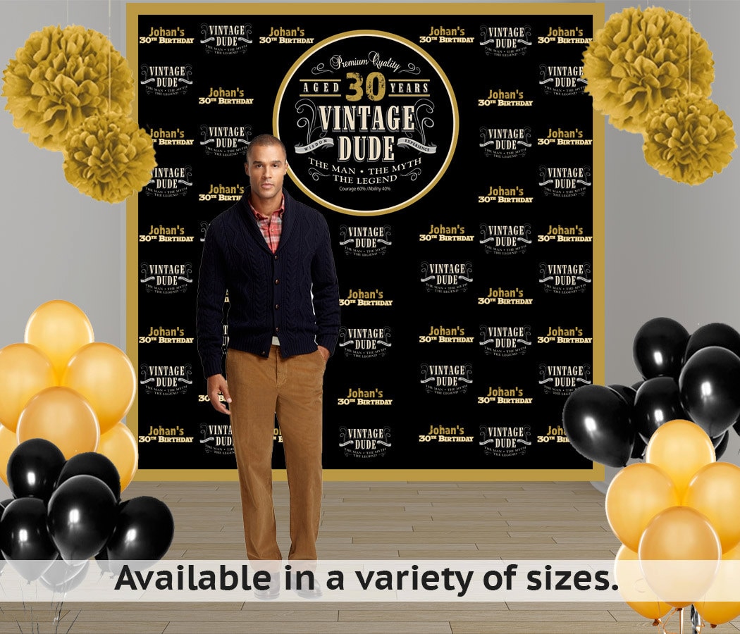 Vintage Dude Party Personalized Photo Backdrop Milestone