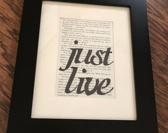 Recycled Book Art 'just live'