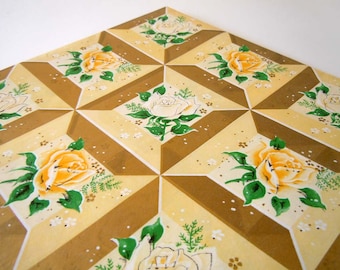 1960s All Occasions Wrapping Paper Yellow Gold Rose Flower Gift Wrap