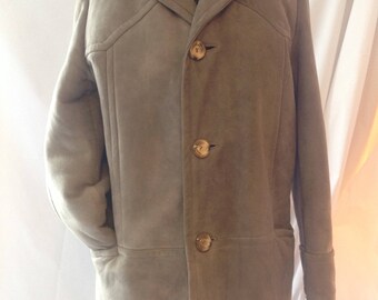 Grey/sheep leather/suede coat returned men /vintage 1970-80/minimalist/classic/size M