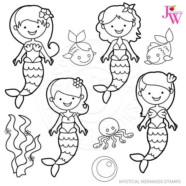 Mystical Mermaids Cute Digital Stamps Mermaid Clip art