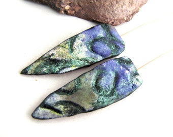 Poly Dagger Points - Flat Arrow Polymer Clay Purple, Pastel Green Black Textured Shimmery Lightweight on Copper Wires Numi- Poly Pair (2)