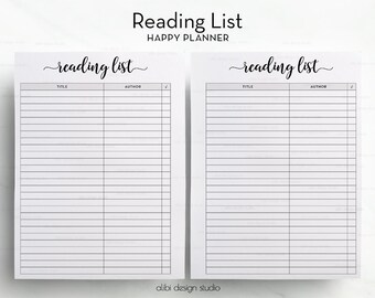 Reading List, Happy Planner, Book Planner, MAMBI, Book Journal, Book List, Reading Planner, Books to Read, Happy Planner Insert