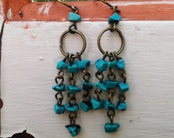Copper Waterfall : Turquoise and Copper dangle earrings