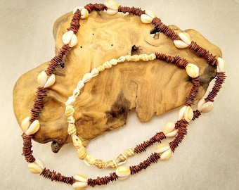 Boho Vintage Cowrie Shell and Appleseed Long Necklace -339V