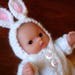 Lots To Love, Berenguer, Tiny Easter Bunny Doll - Too Cute For Words Baby - 5" Tall - White Hand Knit Bunny Outfit