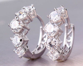 Sterling Silver Cz Huggy Earrings