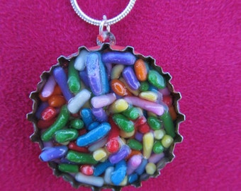 Rainbow Sprinkles Bottlecap Necklace