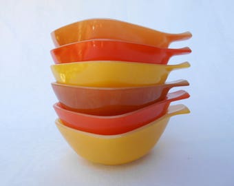 Vintage Agee Crown Pyrex Harlequin Ramekins RS-12 Set of Six 1970's #10309
