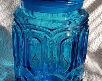 Large 9 1/2" L.E.Smith Moon and Stars Blue 1950's Canister, Kitchen Jar