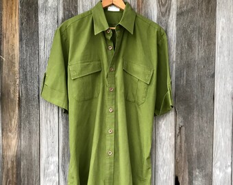 Military Style Shirt, Vintage Menswear, Fashionsale, LargeFree Domestic Shipping