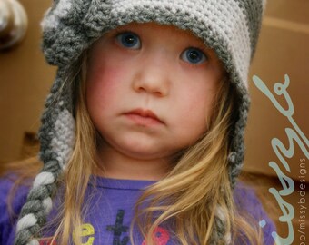 Crochet Hat Pattern - Striped Flap Hat - EASY to make - kid size - PDF pattern - Fun Photography Prop - Instant Download