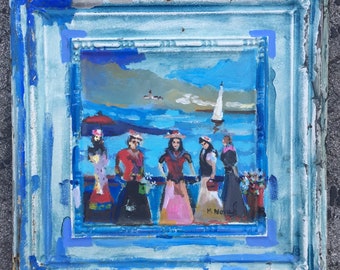 Mladen Novak Original Acrylic Painting on Antique Ceiling Tin Panel