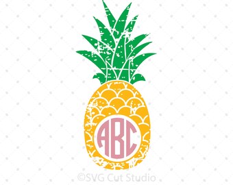 Distressed Pineapple Monogram frame svg Summer shirt svg Summer svg Tropical svg Distressed svg png dxf files for Cricut Silhouette cut file