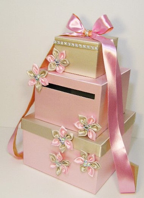 Wedding Card Box Light Pink and Champagne Gift Card Box Money