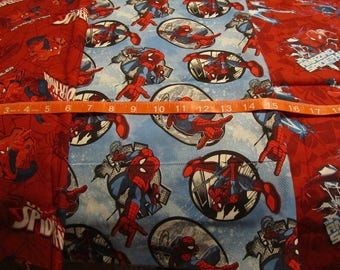 Three 16 x 24 Inch Spiderman Theme Cotton Fabric Remnants