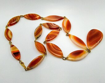 Vibrant Orange Agate Linked Vintage Necklace - 254 V