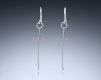 Long Silver Cross Earrings