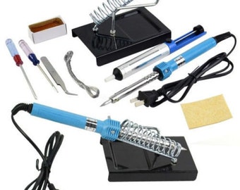 New 9 in 1 Electric Solder Tool Kit Set With Iron Stand Desolder Pump 220V 60W