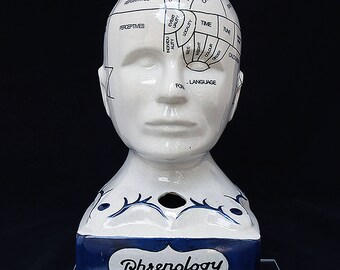 Phrenology Head Inkwell 12.5"-Phrenology Bust-Phrenology Skull-Phrenology Statue-Pseudoscience-Medical Statue-Skull-Porcelain statue