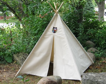 Owl Teepee, Kids Canvas Teepee, Two Sizes, Can Include Window, Kids Teepee, Tee Pee, Play Tent Kids Tent, Playhouse, Childrens Teepee