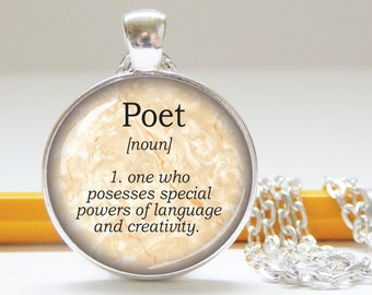 Dictionary definition pendant - poet definition - literary pendant - handmade