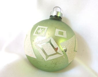 Green Christmas Ornament with White Mica Shapes, Vintage Christmas Ornament, USA