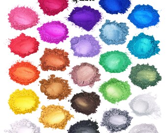 Dragon Dust Pure Mineral Mica Pigment, Skin Safe, Soap Making, Bath Bombs, Slime Colorant, Nail Art, Cosmetic Grade, DIY MakeUp 25 Shade Set
