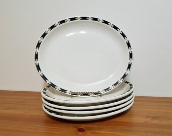 Buffalo China Oval Plates Restaurant Ware Set of Five Black Gold Platters