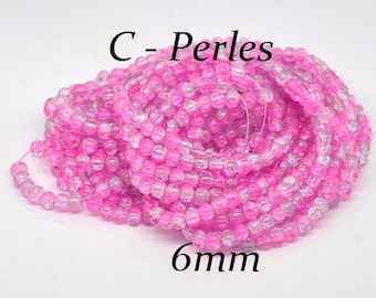 30 transparent/pink 6mm cracked glass beads