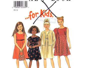Girls Dress & Jacket Pattern New Look 6823 Sleeveless Empire Dress Open Jacket Girls Sewing Pattern Size 3 to 8 UNCUT