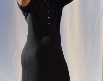 Black Wool Knit Polo Dress.
